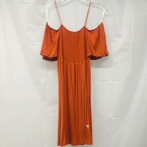 Texas Longhorns Dress Shirred Off Shoulder Sleeves Spaghetti Straps Burnt Orange